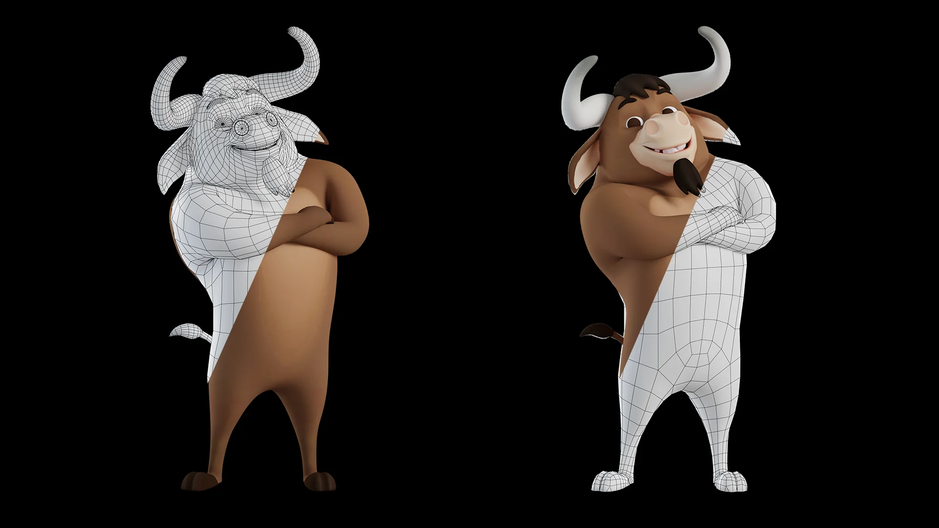 Studio-quality stylized bull mascot 3D character mesh showcase
